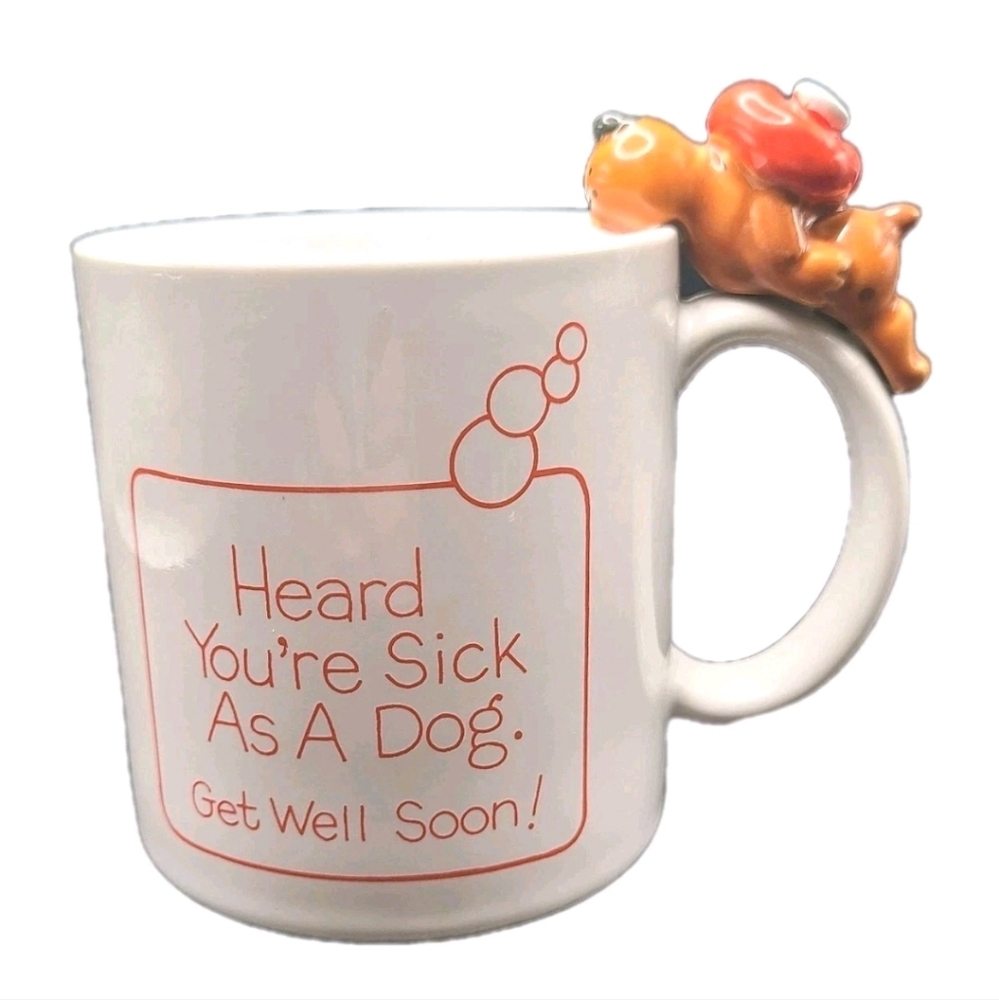 Get Well Soon Coffee Mug “Heard You're Sick As A Dog" 3D Dog On Handle Vintage